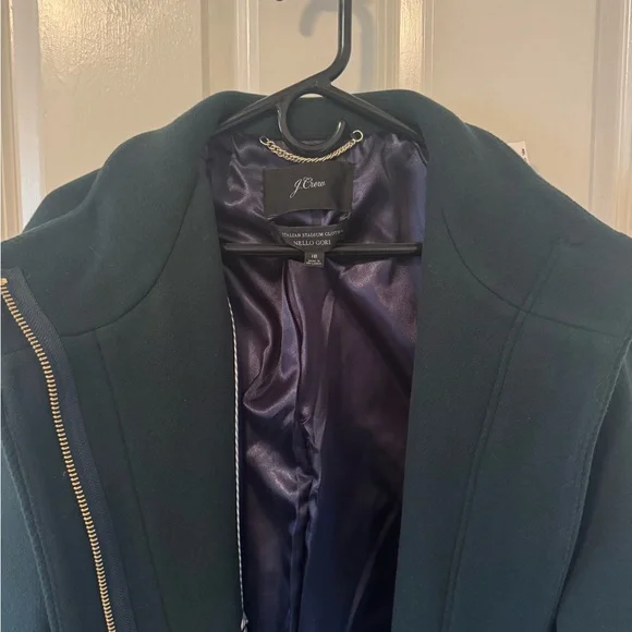 J. Crew Women’s Dark Green Pea Coat with Gold Zipper - Picture 3 of 6